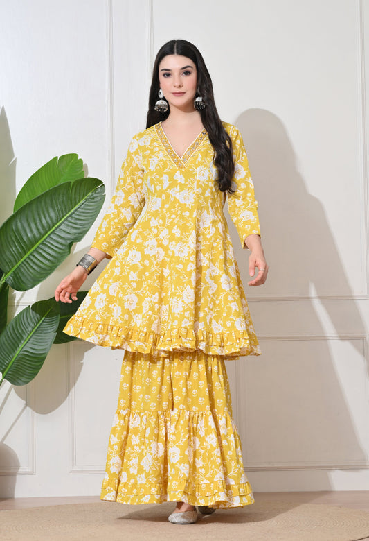 Sunshine Bloom Cotton Sharara Set