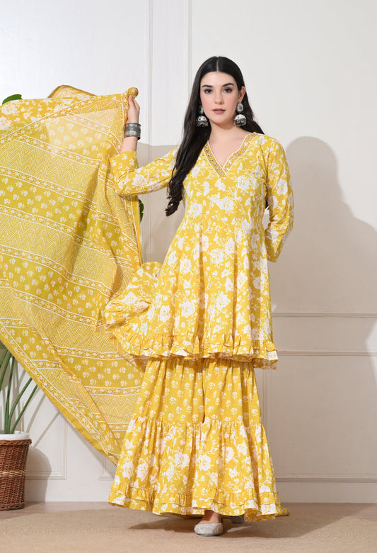 Sunshine Bloom Cotton Sharara Set