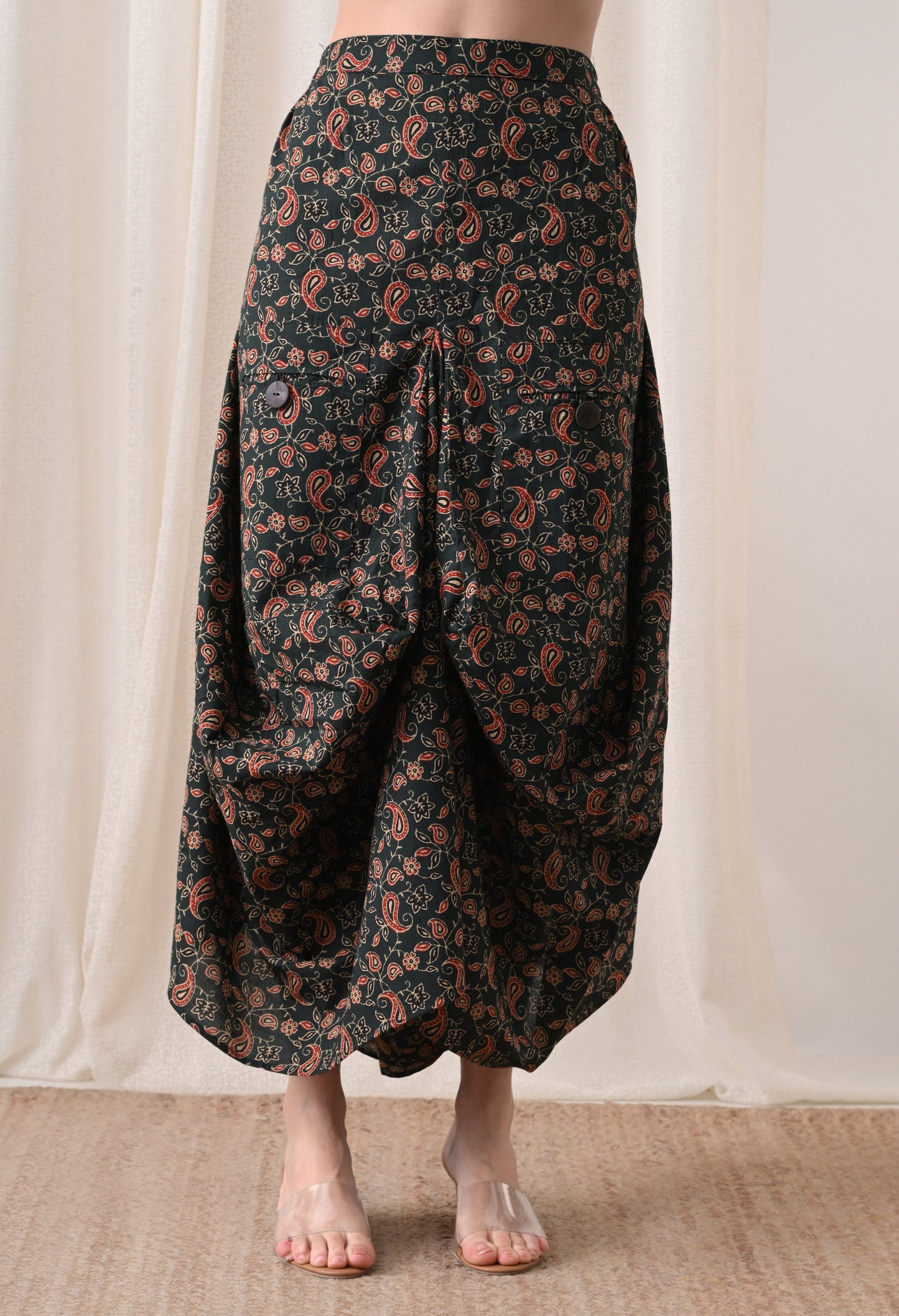 Emerald Ajrakh Hand-Block Print Shirt & Fluid Draped Dhoti Co-ord Set