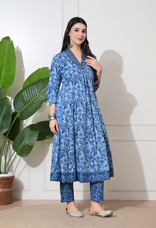 Indigo Dream Cotton Anarkali Suit Set