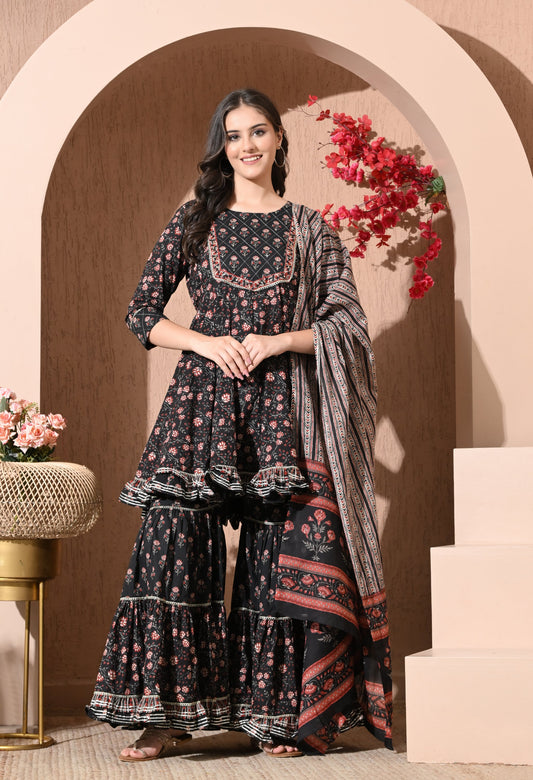Midnight Garden Cotton Sharara Set