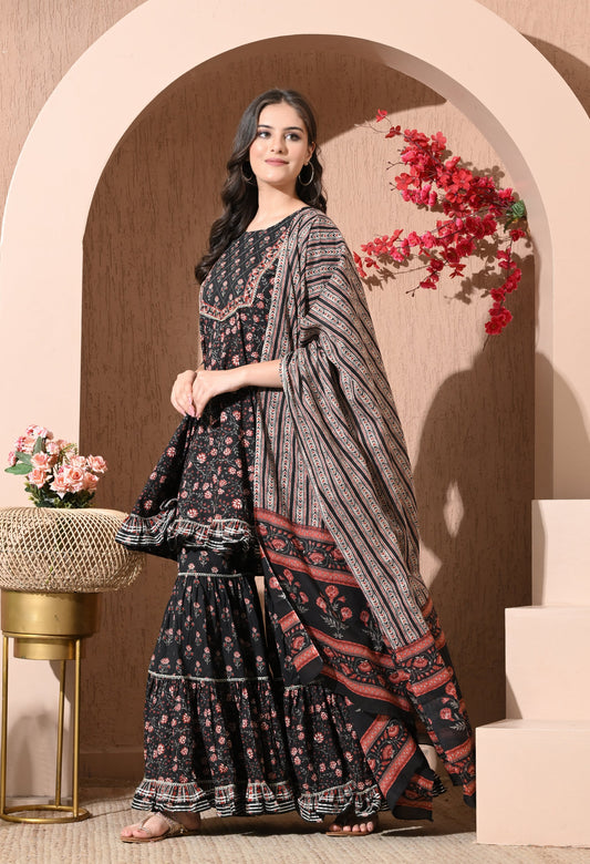 Midnight Garden Cotton Sharara Set