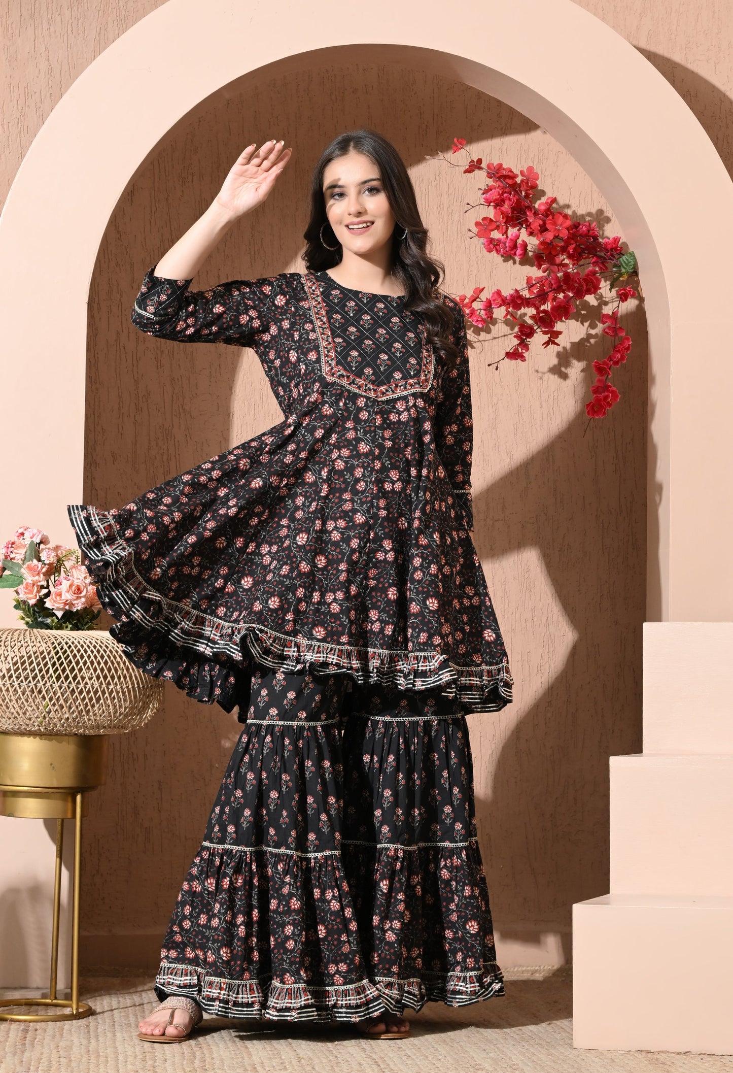 Midnight Garden Cotton Sharara Set