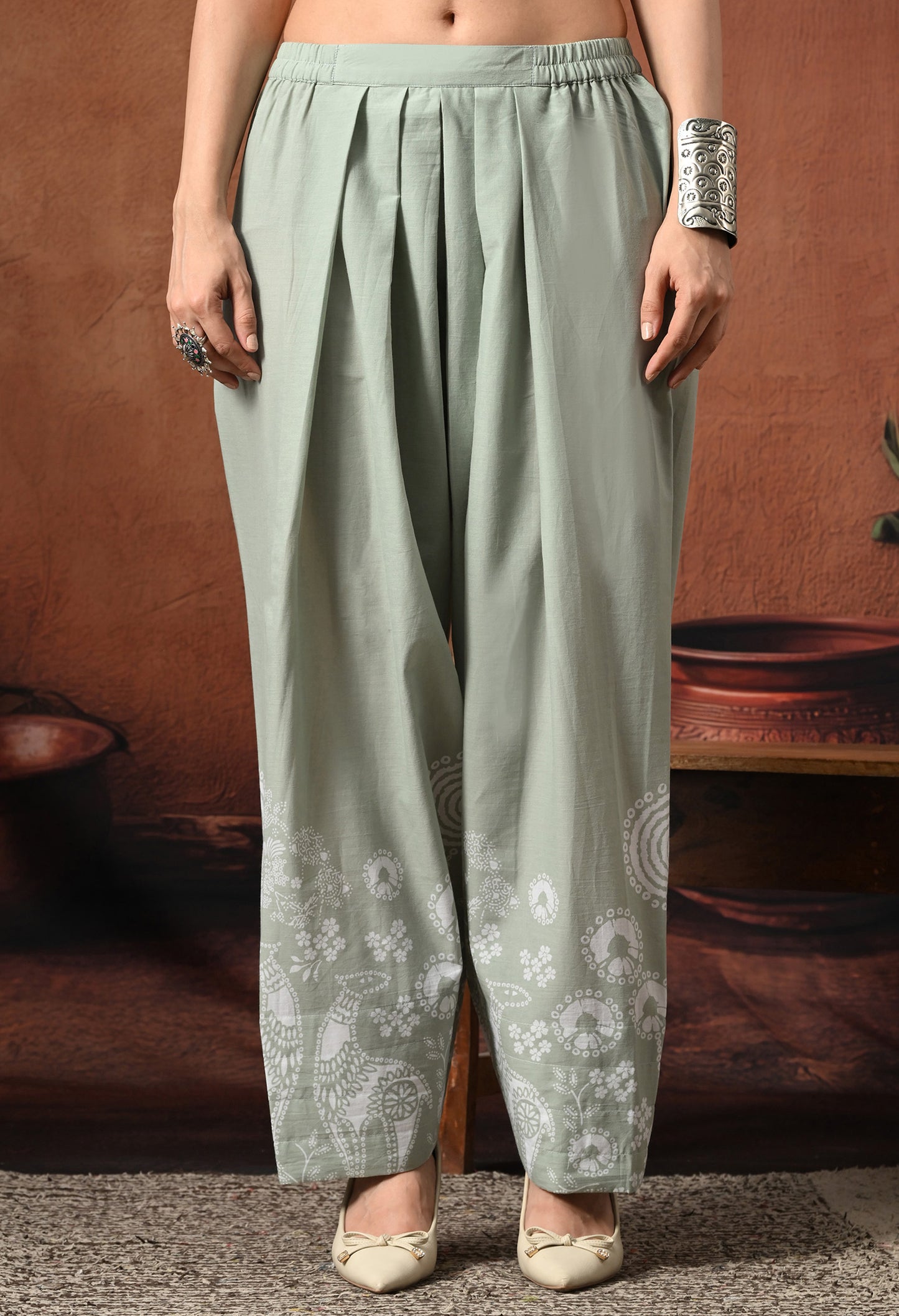 Sage Grey Mandana Print Cotton Co-ord Set – Farshi Salwar Ethnic Wear