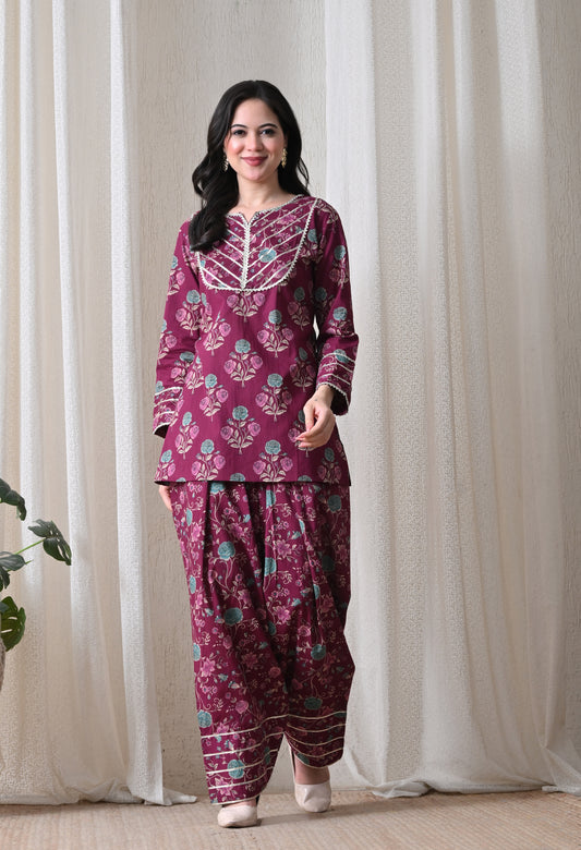 Purple Cotton Kurta & Farshi Salwar Set – Gota Patti Embellished Ethnic Wear