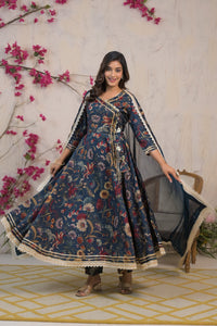 Midnight Bloom Muslin Anarkali Set