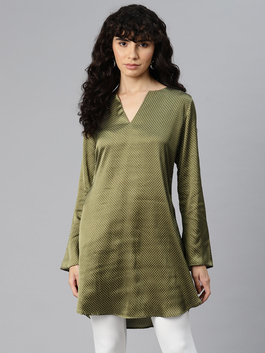 Olive Whisper Polka Tunic Kurti