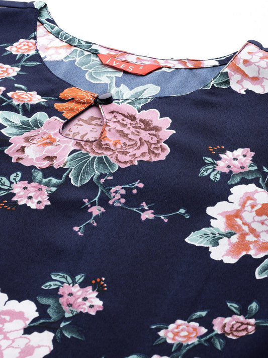 Midnight Blossom Poly Crepe Suit Set