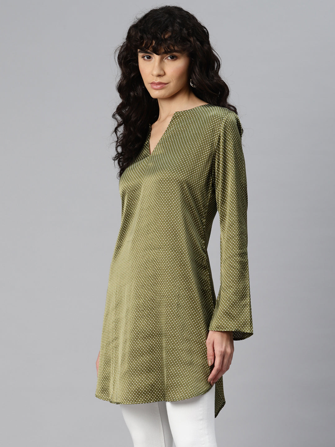 Olive Whisper Polka Tunic Kurti