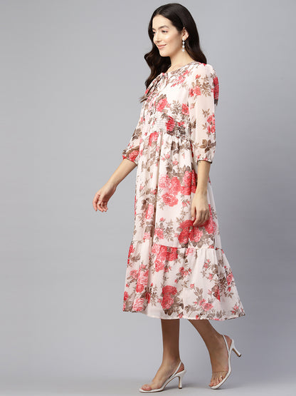 Ivory Cascade Crepe Dress
