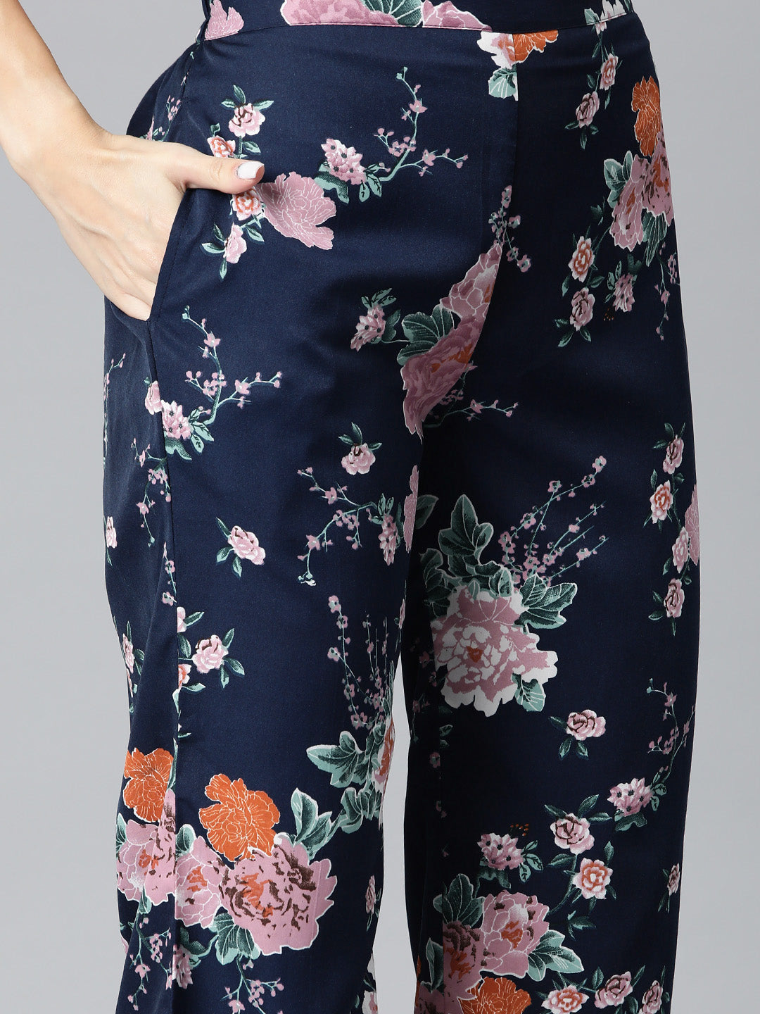 Midnight Blossom Poly Crepe Suit Set