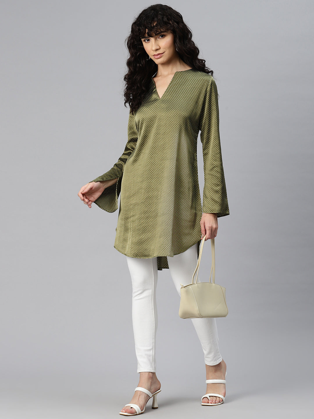 Olive Whisper Polka Tunic Kurti