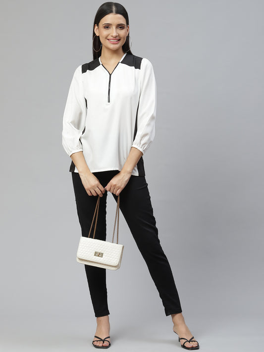 Ivory Edge Colorblock Zip Top