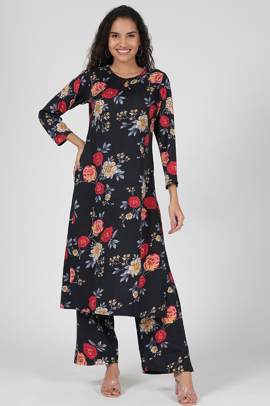 Midnight Bloom Crepe Co-ord Set