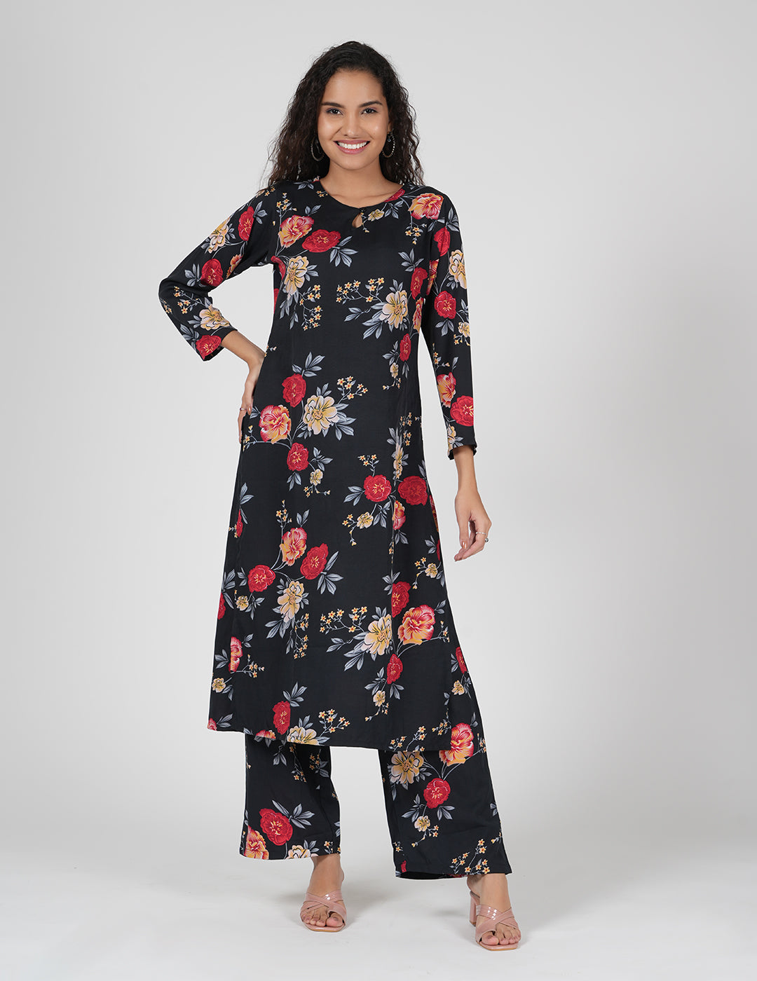 Midnight Bloom Crepe Co-ord Set