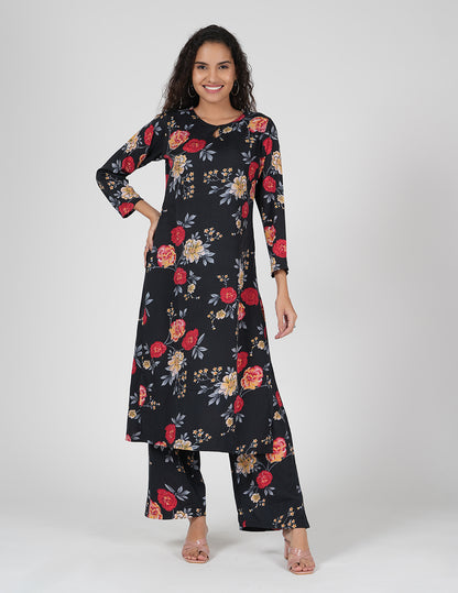 Midnight Bloom Crepe Co-ord Set