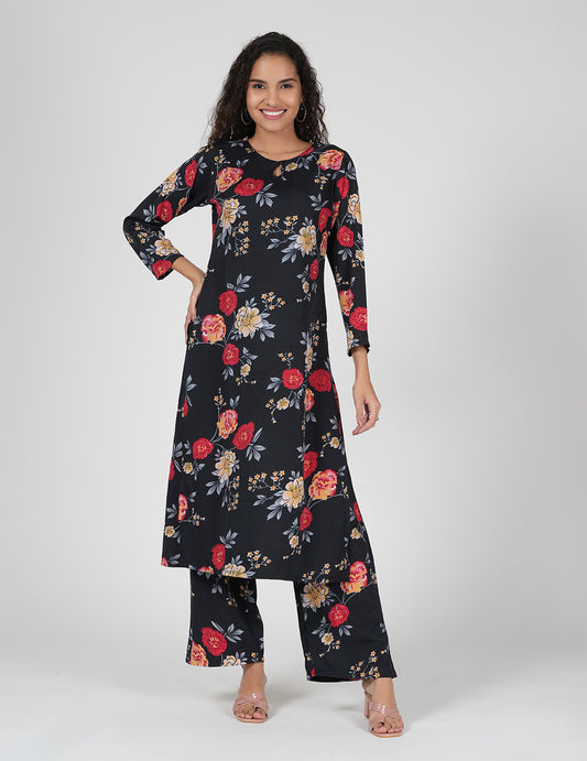 Midnight Bloom Crepe Co-ord Set