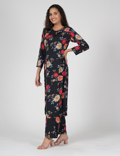 Midnight Bloom Crepe Co-ord Set