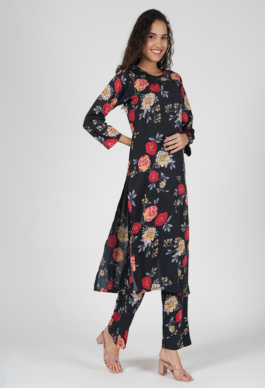 Midnight Bloom Crepe Co-ord Set