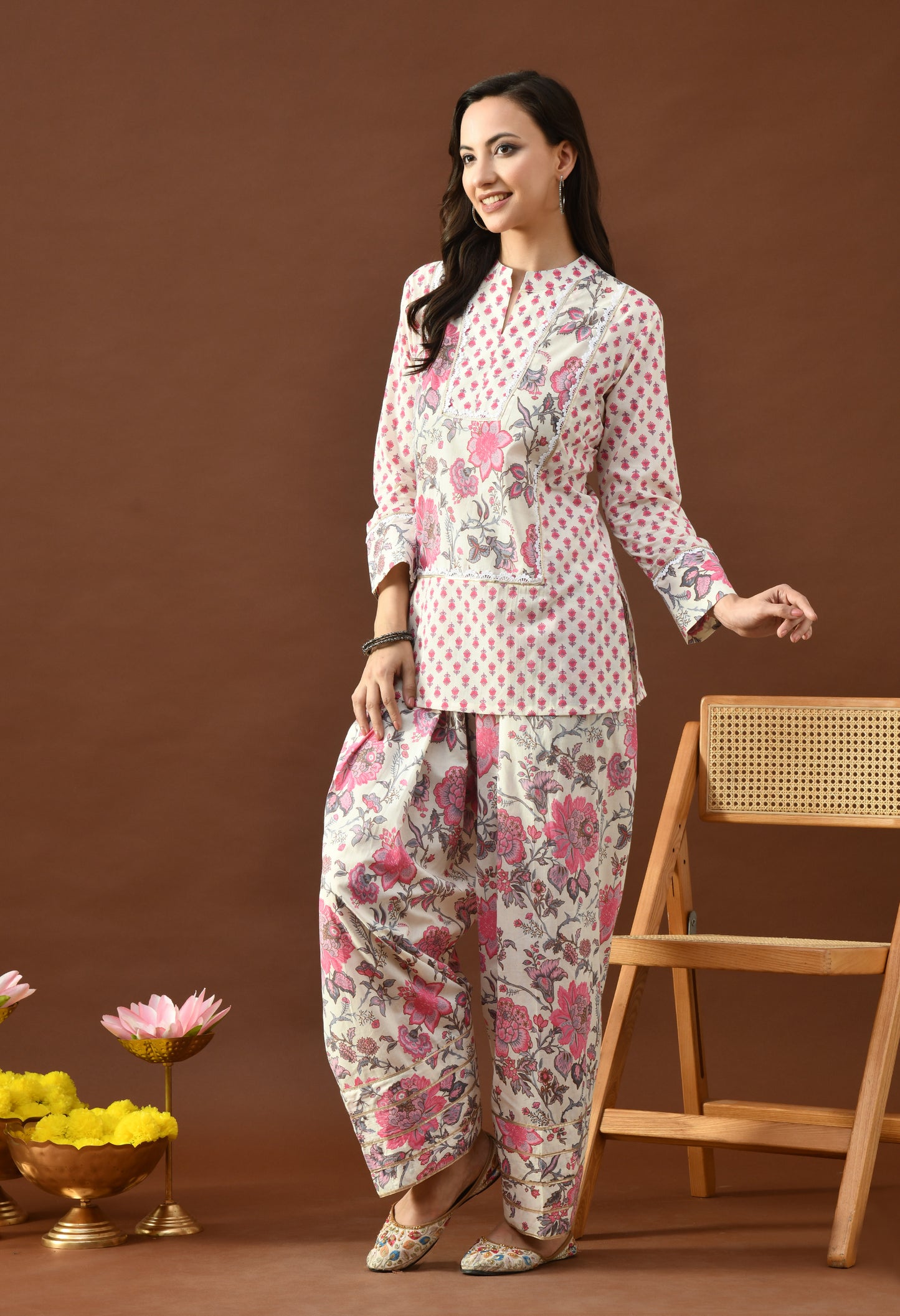 Pink & Ivory Block Print Farshi Salwar Set