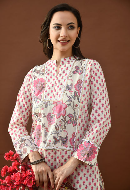 Pink & Ivory Block Print Farshi Salwar Set