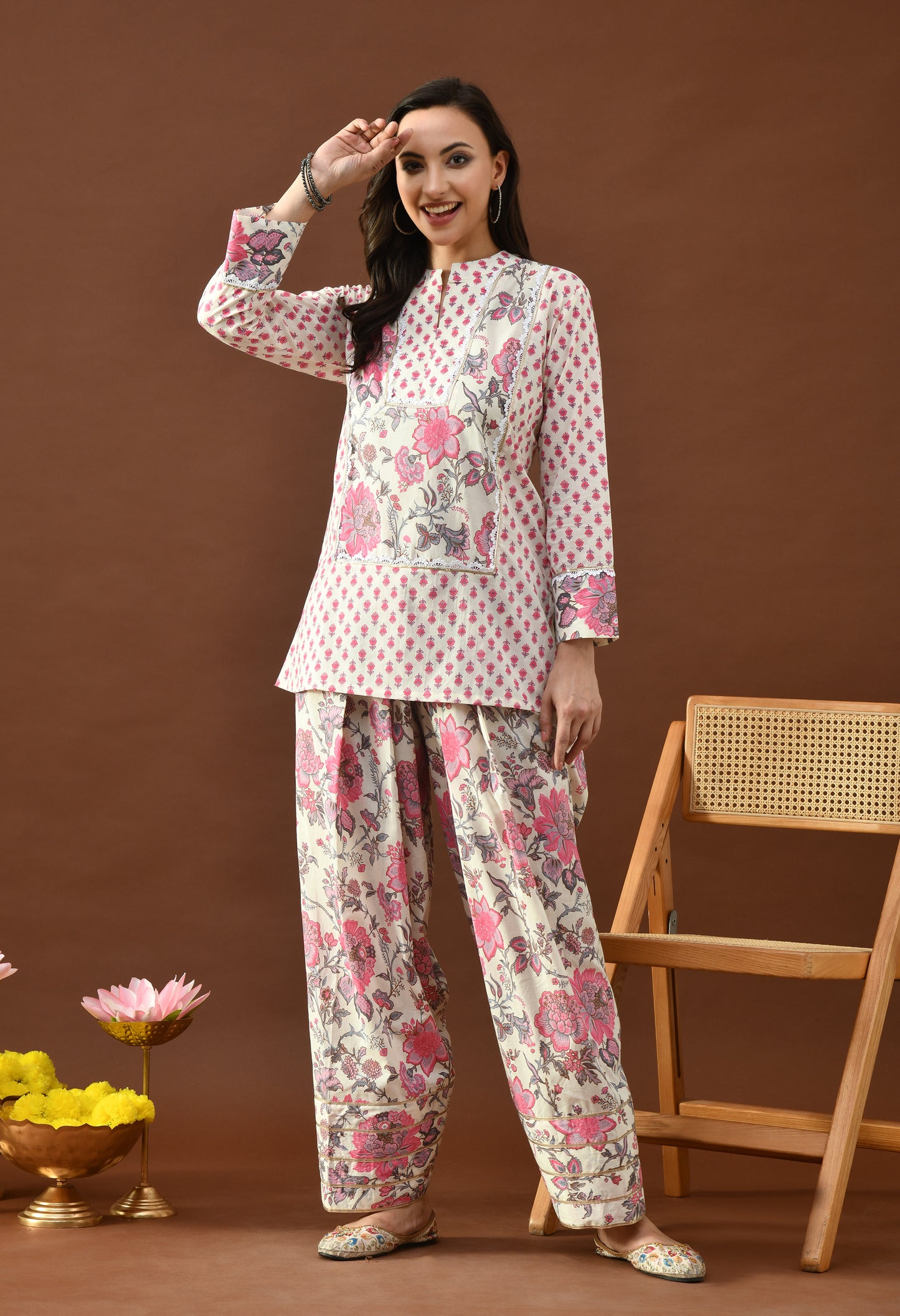 Pink & Ivory Block Print Farshi Salwar Set