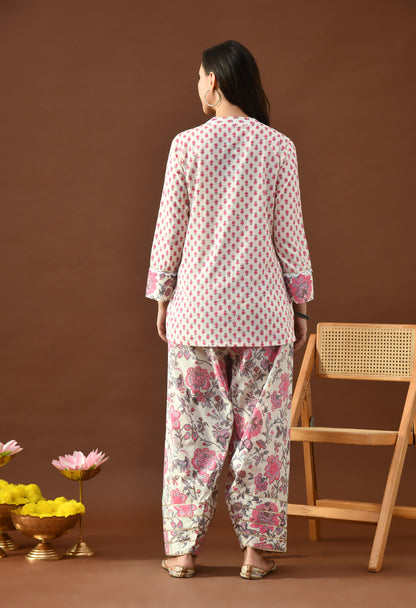 Pink & Ivory Block Print Farshi Salwar Set
