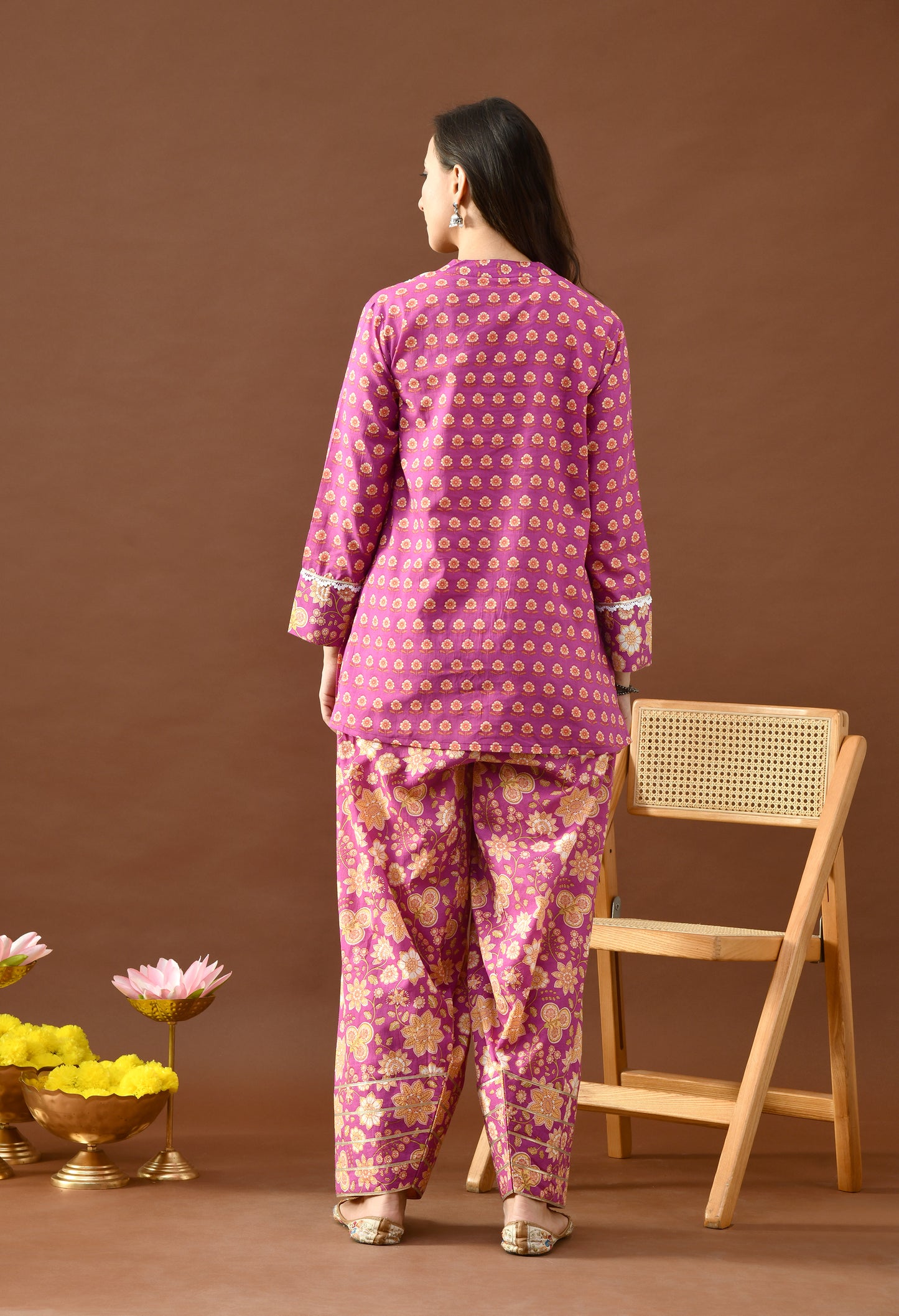 Royal Magenta & Gold Floral Block Print Farshi Salwar Set