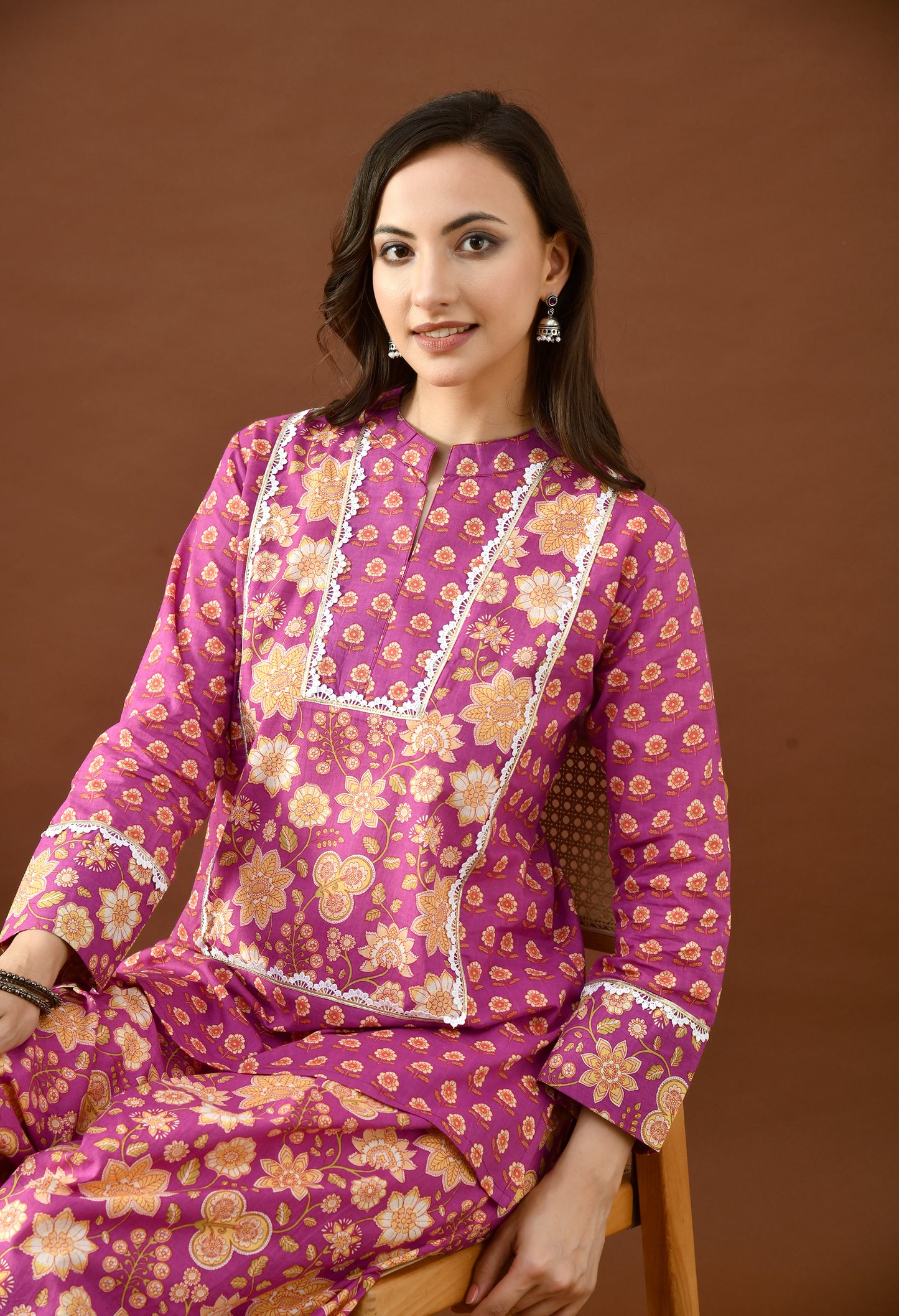 Royal Magenta & Gold Floral Block Print Farshi Salwar Set