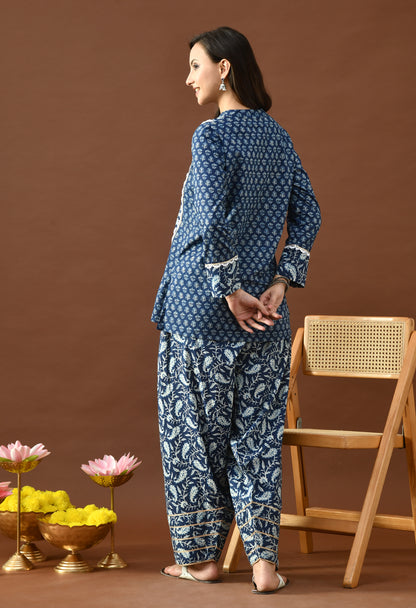 Classic Indigo Block Print Farshi Salwar Set