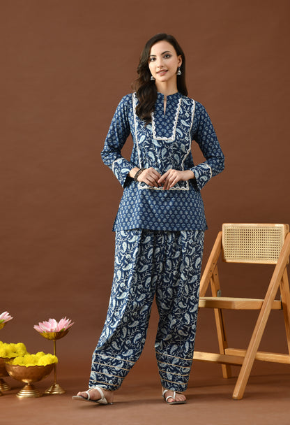 Classic Indigo Block Print Farshi Salwar Set