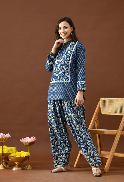 Classic Indigo Block Print Farshi Salwar Set