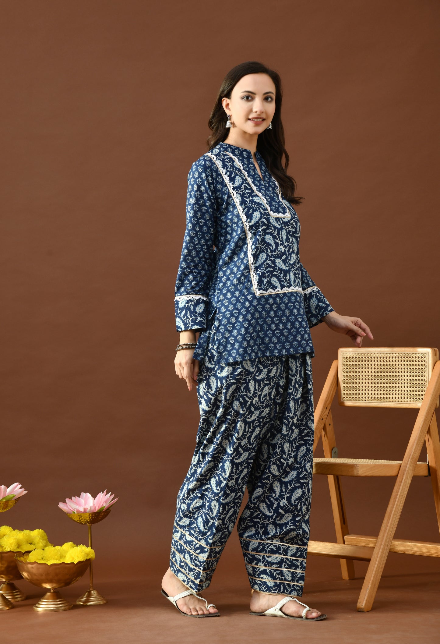 Classic Indigo Block Print Farshi Salwar Set