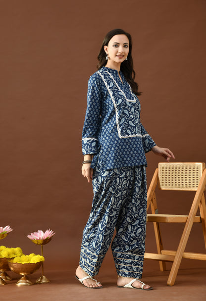 Classic Indigo Block Print Farshi Salwar Set