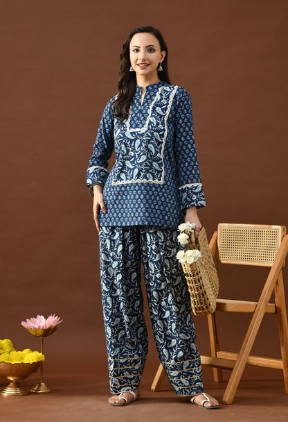 Classic Indigo Block Print Farshi Salwar Set