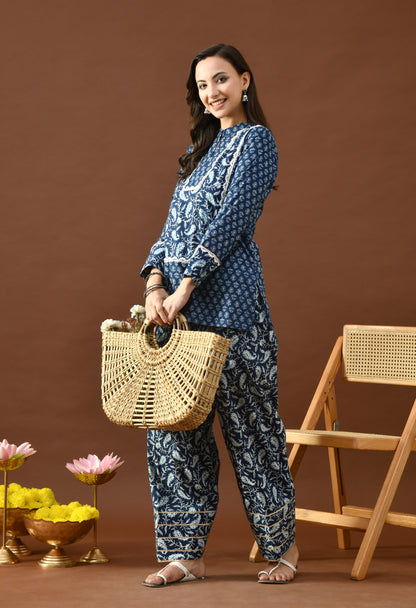 Classic Indigo Block Print Farshi Salwar Set