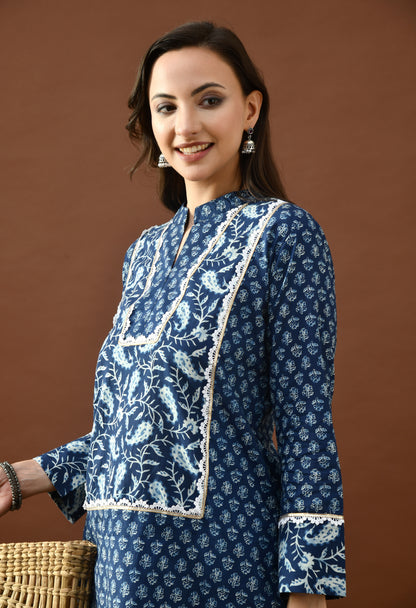 Classic Indigo Block Print Farshi Salwar Set