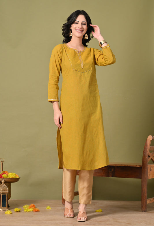 Mustard Mirage Cotton Kurta