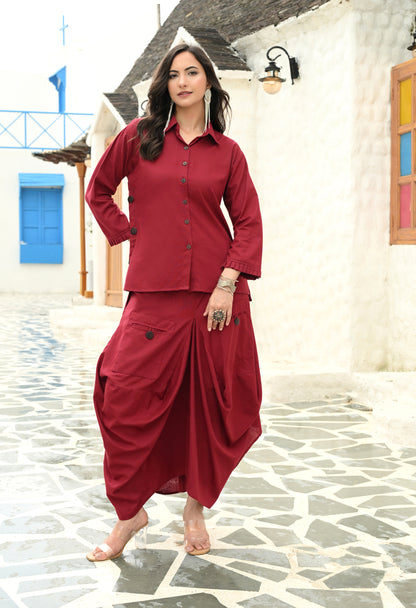 Maroon Muse Drape Skirt Set