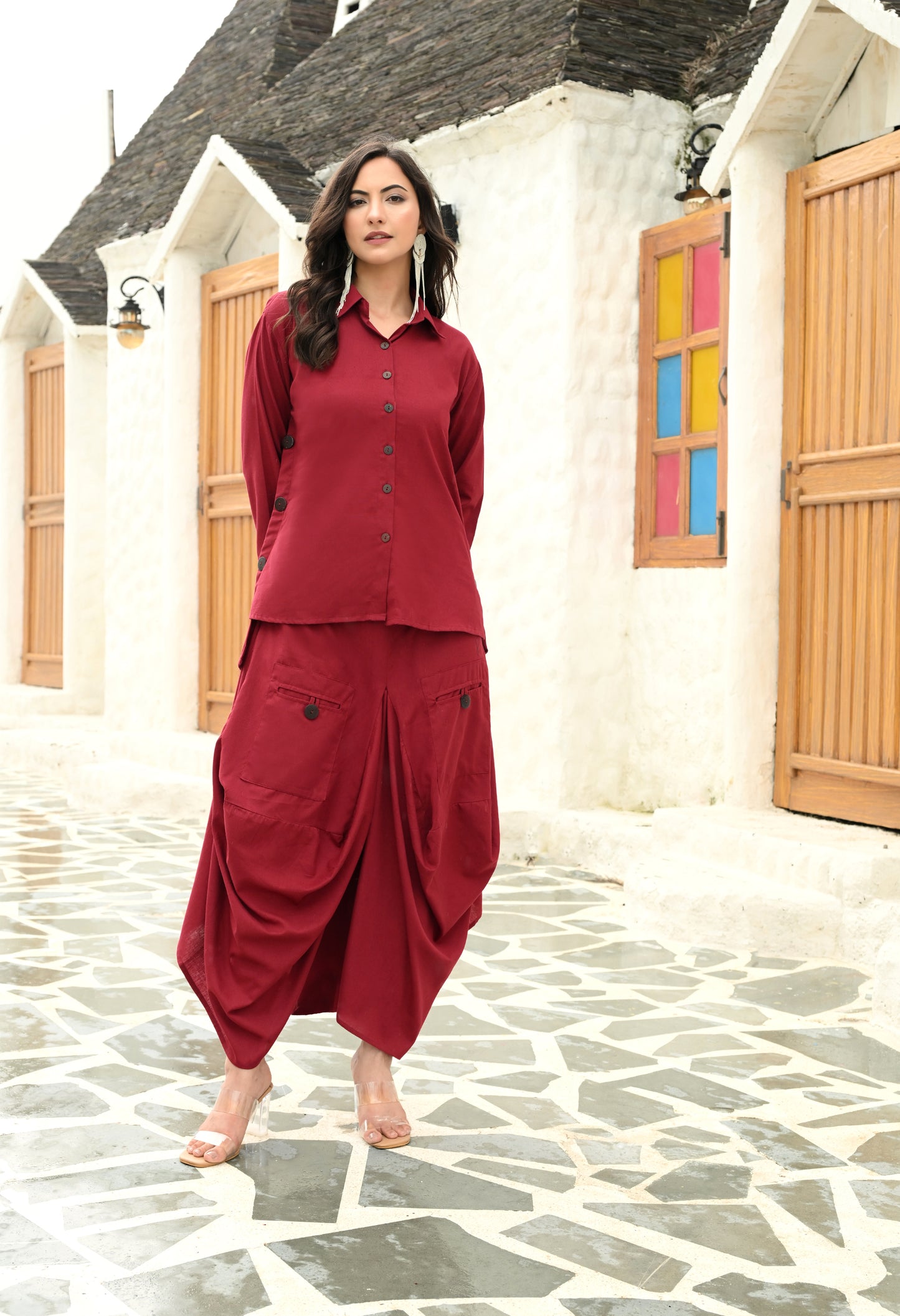 Maroon Muse Drape Skirt Set