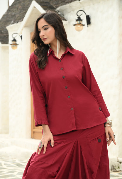 Maroon Muse Drape Skirt Set