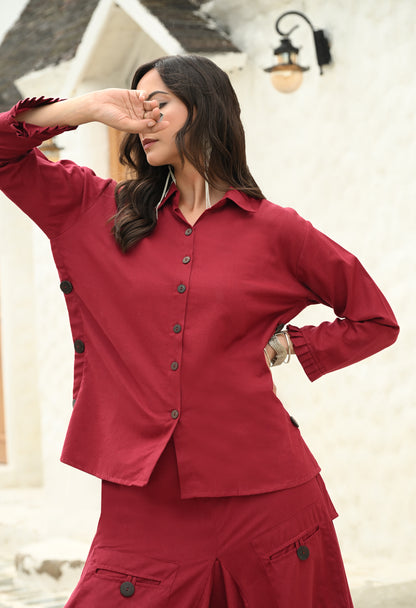 Maroon Muse Drape Skirt Set