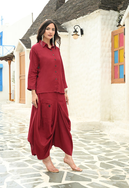 Maroon Muse Drape Skirt Set