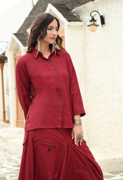 Maroon Muse Drape Skirt Set
