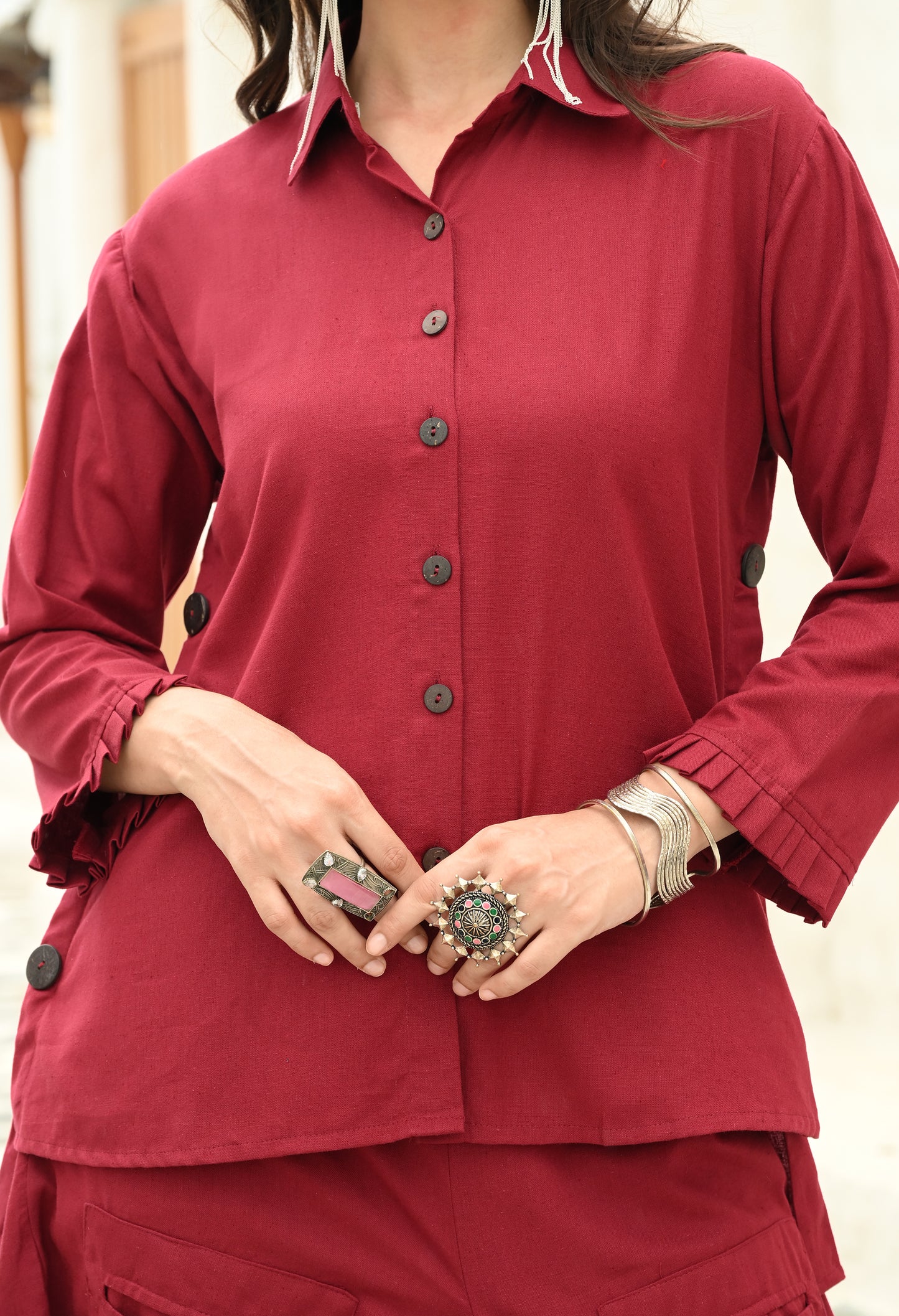 Maroon Muse Drape Skirt Set
