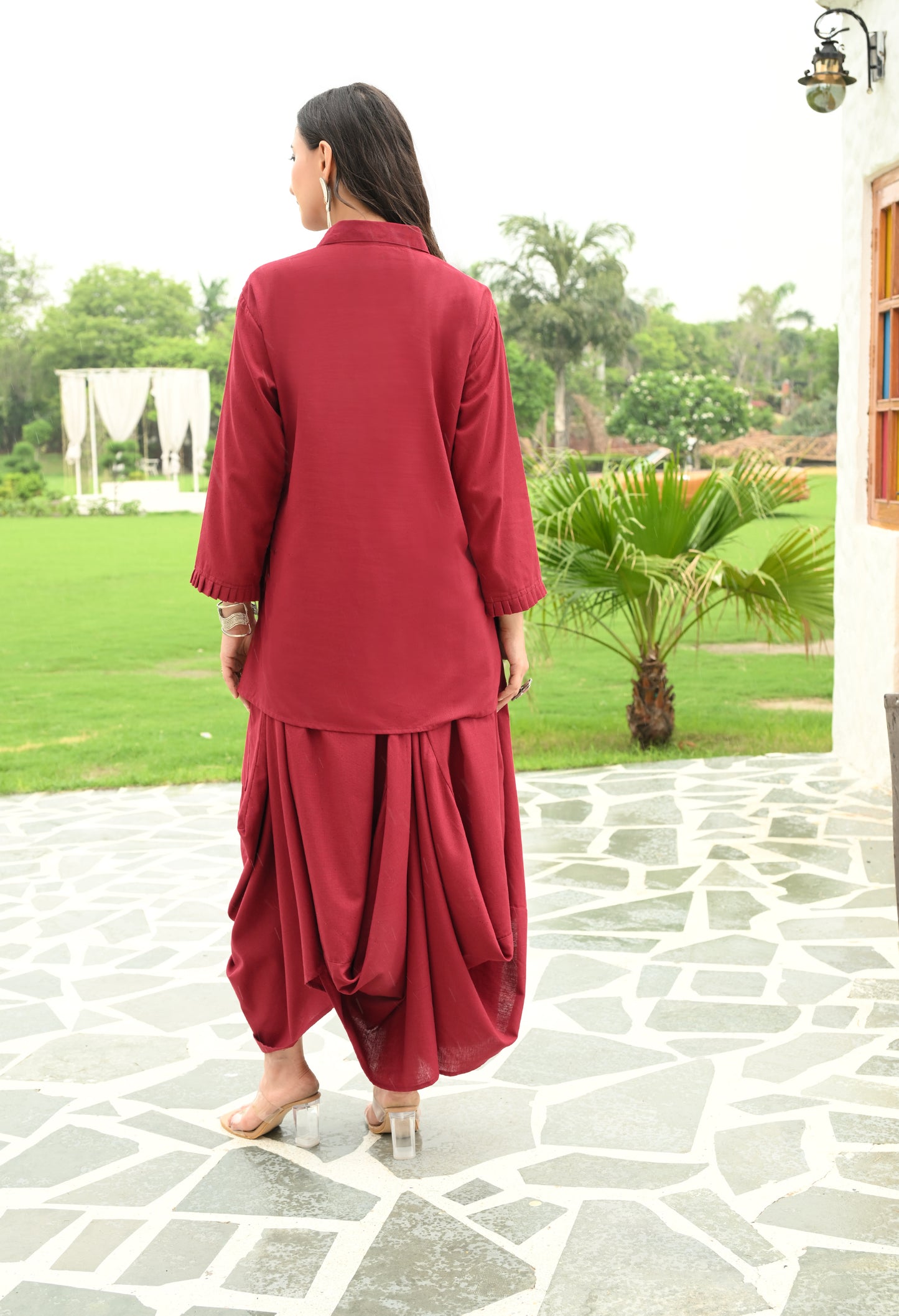 Maroon Muse Drape Skirt Set
