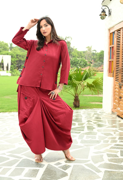 Maroon Muse Drape Skirt Set