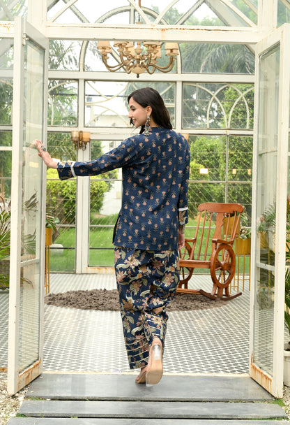 Navy Blossom Cotton Farshi Salwar Co-ord Set