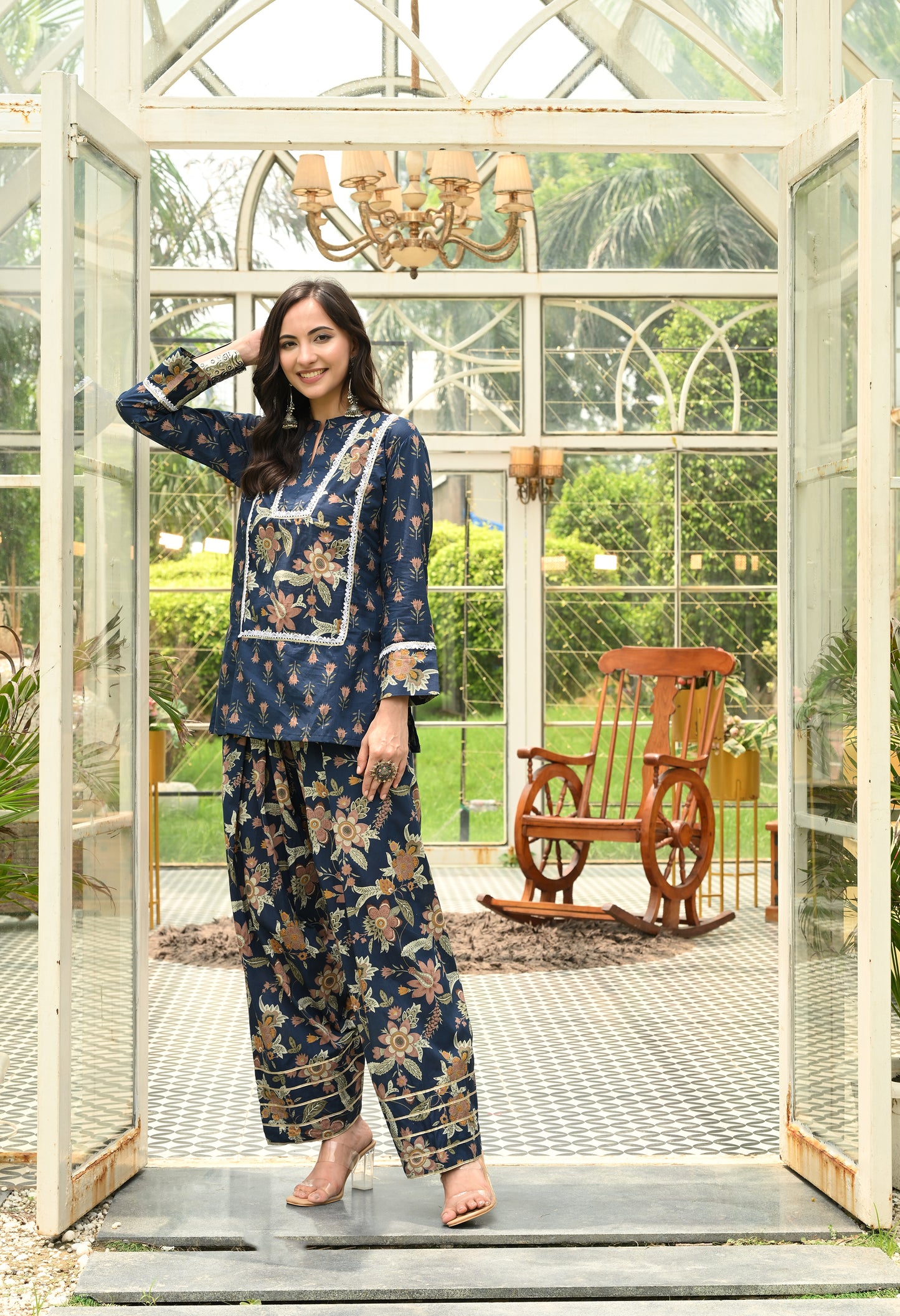 Navy Blossom Cotton Farshi Salwar Co-ord Set