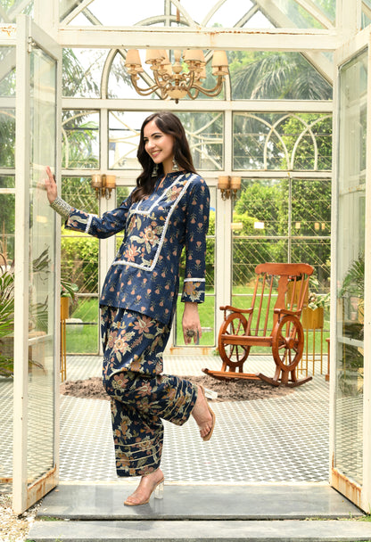 Navy Blossom Cotton Farshi Salwar Co-ord Set